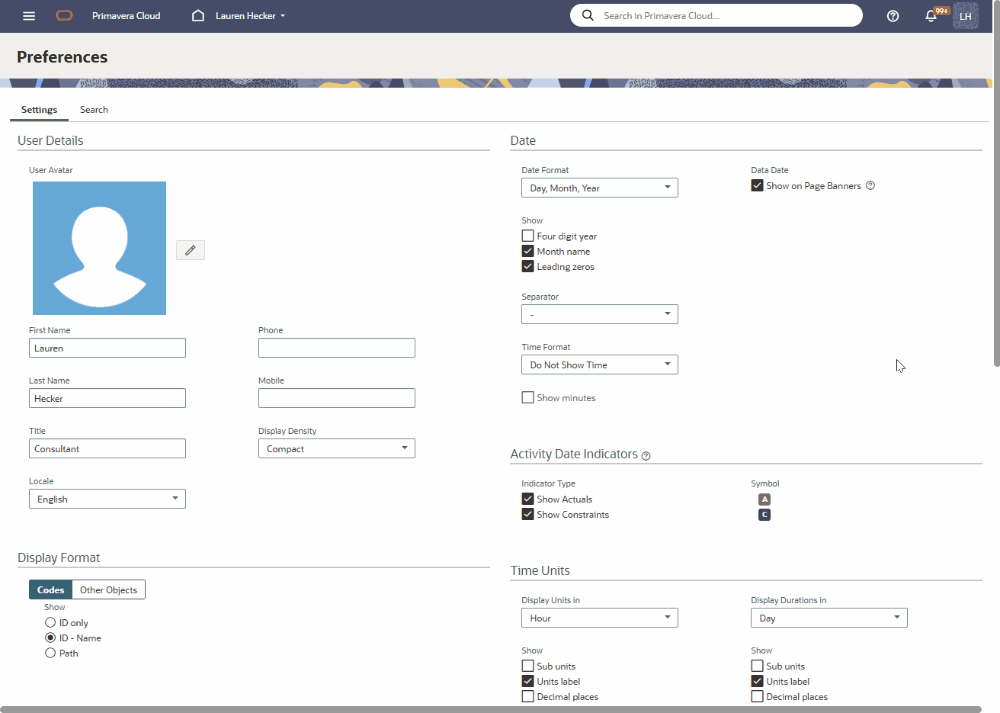oracle primavera cloud preferences enhanced printing opc